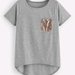 Shein cute sequins pocket tee sz M